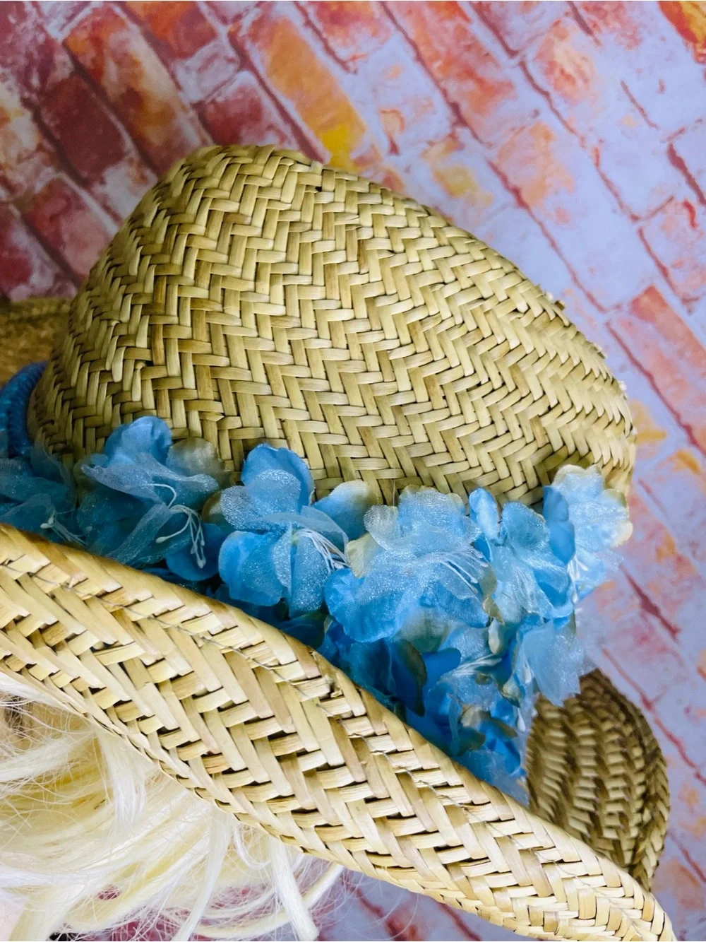 Shapable Staw Cowboy Hat with Blue Floral Trim